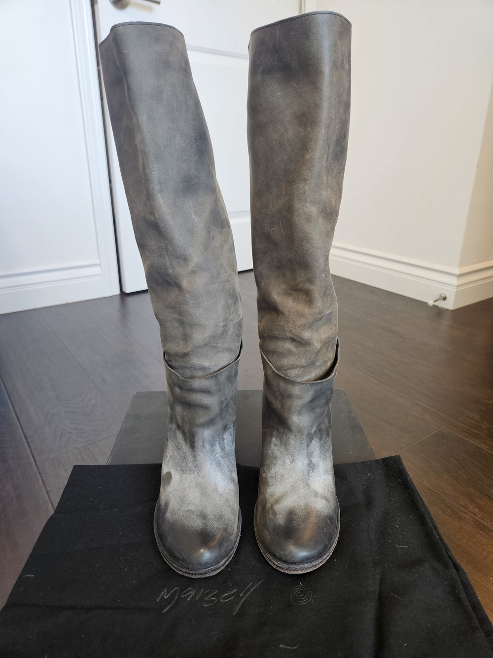 Vintage Marsèll Tall Grey Distressed Women's Leather Boots - size 36.5
